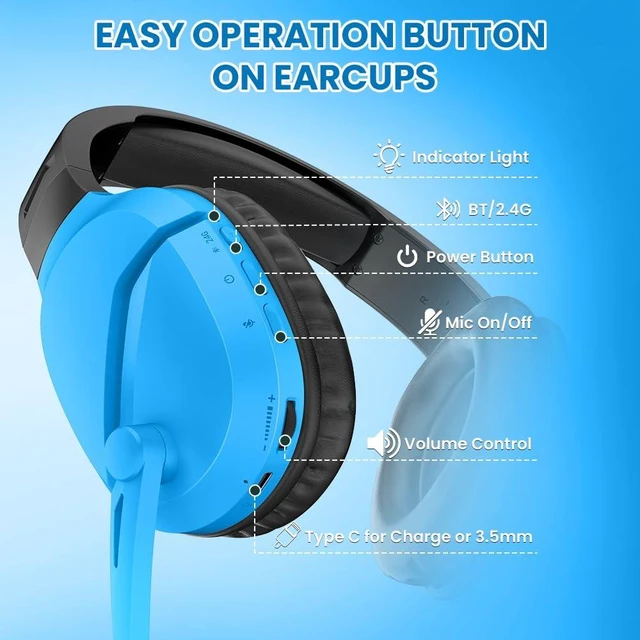Alt view image 5 of 7 - WolfLawS Wireless Gaming Headset with Mic for PS5 PC PS4, Blue | 2.4G/Bluetooth Gaming Headphones, Noise Canceling Microphone, USB & Type-C Connector, Wired Mode for Controller