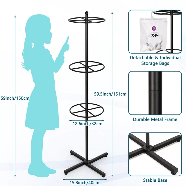 Alt view image 4 of 7 - Loghot Freestanding Metal Headphone Storage Stand with 30 Storage Bags | No-Drill Headphone Organizer, Heavy Duty Movable Headset Holder Stand for Classroom, Computer Lab, Office and Training Center
