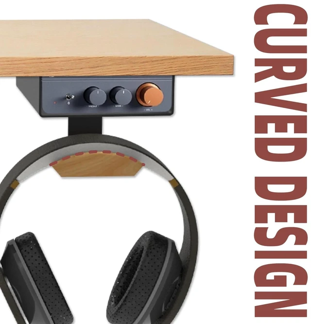 Alt view image 5 of 6 - Pyswex Under Desk Mount for Fosi Audio BT20A Pro with Walnut Wood Headphone Hanger, Metal Amplifier Bracket Shelf for Compact Stereo Amp, Desk Organizer Holder, Black