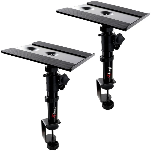Main image of Tlingt Clamp-on Desktop Speaker Stands, Desk Mount Set, Fits 5"-6" Speakers | Heavy-duty 9.5"x8.9" Metal Tray, ±10°Tilt & Height Adjusts for Wide Range of Monitor & Bookshelf Speakers, Laptops