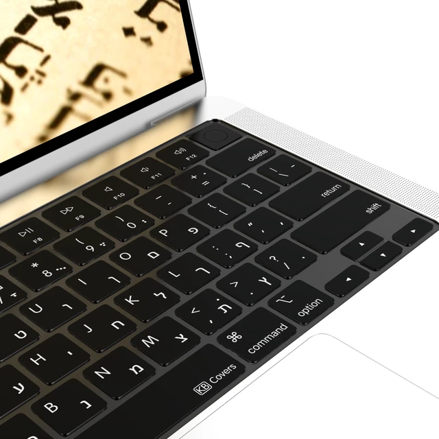 Alt view image 3 of 4 - KB Covers Hebrew Keyboard Cover for MacBook Pro and Air, White Letters | Bilingual Hebrew-English Letters, Fits 14/16 Inch Pro 2021-2024 and 13/15 Inch Air 2022-2024, US Layout, Ultra-Thin TPU