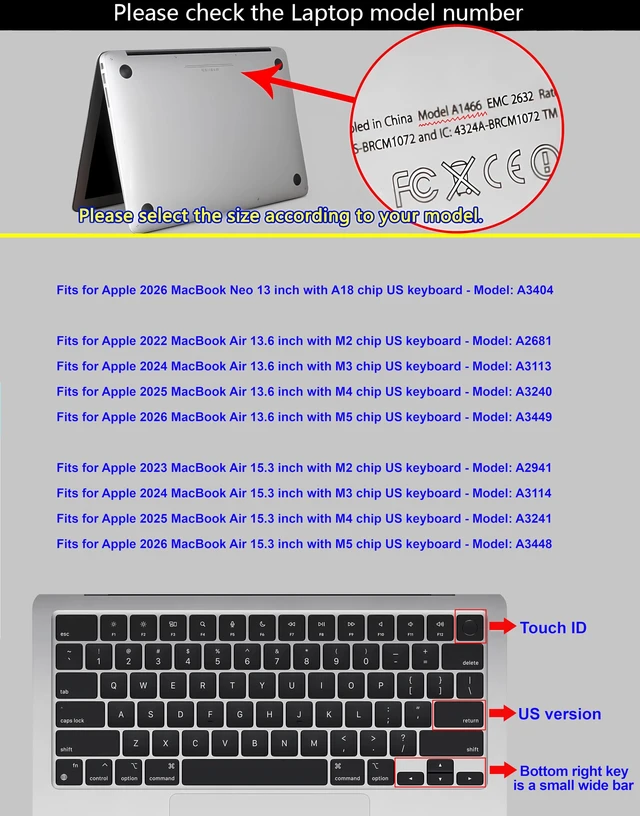 Alt view image 6 of 6 - XSKN Final Cut Pro Shortcut US Version Silicone Keyboard Cover for Apple MacBook Air 13/15 inch with M5/M4/M3/M2 Chip and MacBook Neo with A18 Pro Chip