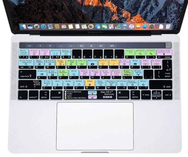 Alt view image 2 of 7 - XSKN Mac OS X Shortcut Silicone Keyboard Cover | Fits for 2016-2019 MacBook Pro 13" A2159 A1706 A1989 & 15" A1707 A1990, EU US Version, no fit for new M1/M2/M3 models