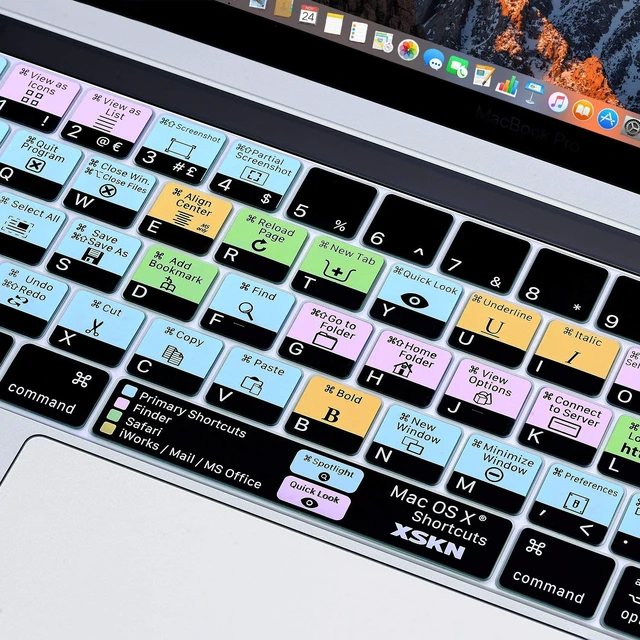Alt view image 5 of 7 - XSKN Mac OS X Shortcut Silicone Keyboard Cover | Fits for 2016-2019 MacBook Pro 13" A2159 A1706 A1989 & 15" A1707 A1990, EU US Version, no fit for new M1/M2/M3 models