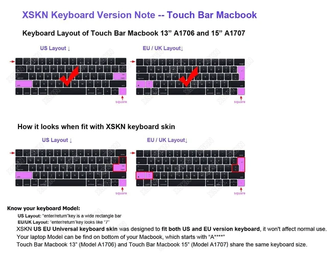 Alt view image 7 of 7 - XSKN Mac OS X Shortcut Silicone Keyboard Cover | Fits for 2016-2019 MacBook Pro 13" A2159 A1706 A1989 & 15" A1707 A1990, EU US Version, no fit for new M1/M2/M3 models