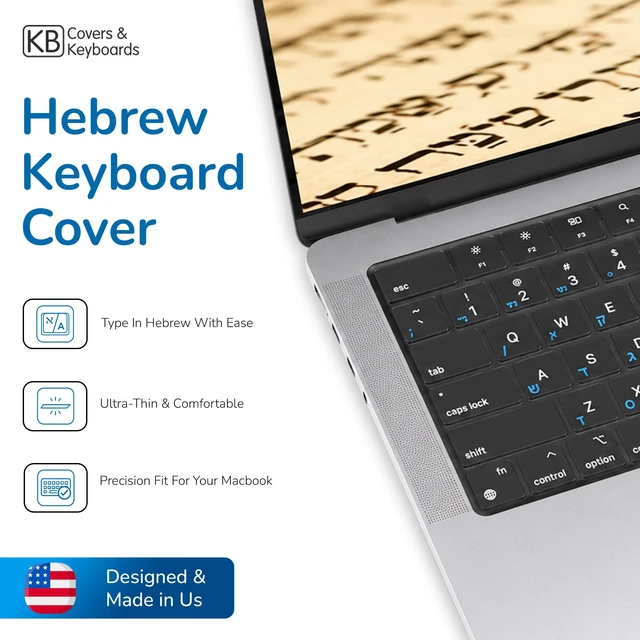 Alt view image 2 of 6 - KB Covers Hebrew Keyboard Cover for MacBook Pro and Air, Blue Overlay | Bilingual Hebrew-English Letters, Fits 14/16 Inch Pro 2021-2024 and 13/15 Inch Air 2022-2024, US Layout, Ultra-Thin TPU