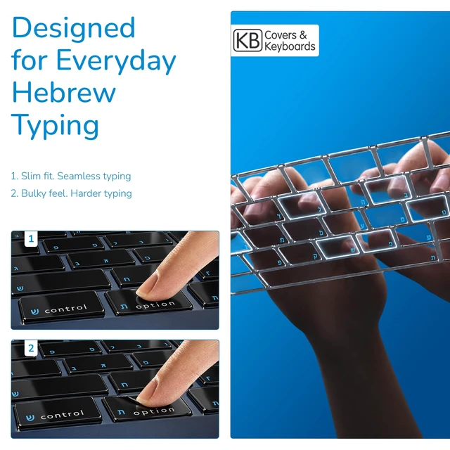 Alt view image 6 of 6 - KB Covers Hebrew Keyboard Cover for MacBook Pro and Air, Blue Overlay | Bilingual Hebrew-English Letters, Fits 14/16 Inch Pro 2021-2024 and 13/15 Inch Air 2022-2024, US Layout, Ultra-Thin TPU