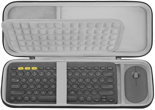Main image of GEEKRIA Hard Travel Carrying Case, Compatible with Logitech K380s/K380 + M355/M350s, Keyboard and Pebble Mouse Combo Protective Travel Bag (Dark Gray)