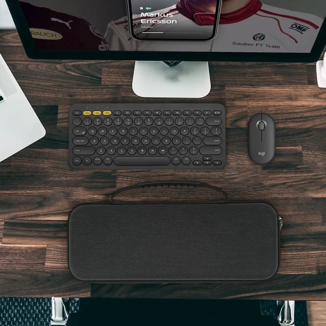 Alt view image 6 of 6 - GEEKRIA Hard Travel Carrying Case, Compatible with Logitech K380s/K380 + M355/M350s, Keyboard and Pebble Mouse Combo Protective Travel Bag (Dark Gray)