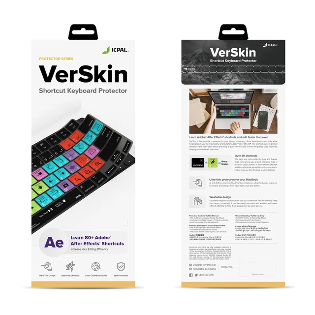 Alt view image 7 of 7 - Adobe After Effects Shortcut Guide Keyboard Cover for Apple MacBook | 80+ Color-Coded AE motion/VFX Hotkeys, Washable, US Layout; Fits MacBook Pro 14 & 16 inch M1-M5, Air 13 & 15 inch M2-M5 & Neo