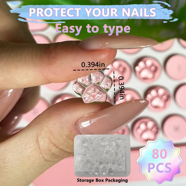 Alt view image 3 of 7 - Transparent Glass Nail Keyboard Cover 80 Raised Keyboard Stickers, Nail-Safe Bubble-Free Typing, Clear PC/Laptop/Desktop/Calculator Key Covers (Cat Claw)