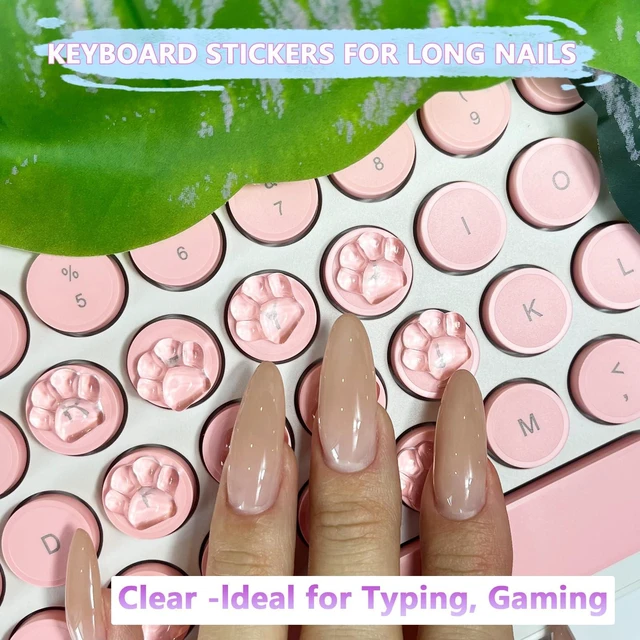 Alt view image 4 of 7 - Transparent Glass Nail Keyboard Cover 80 Raised Keyboard Stickers, Nail-Safe Bubble-Free Typing, Clear PC/Laptop/Desktop/Calculator Key Covers (Cat Claw)