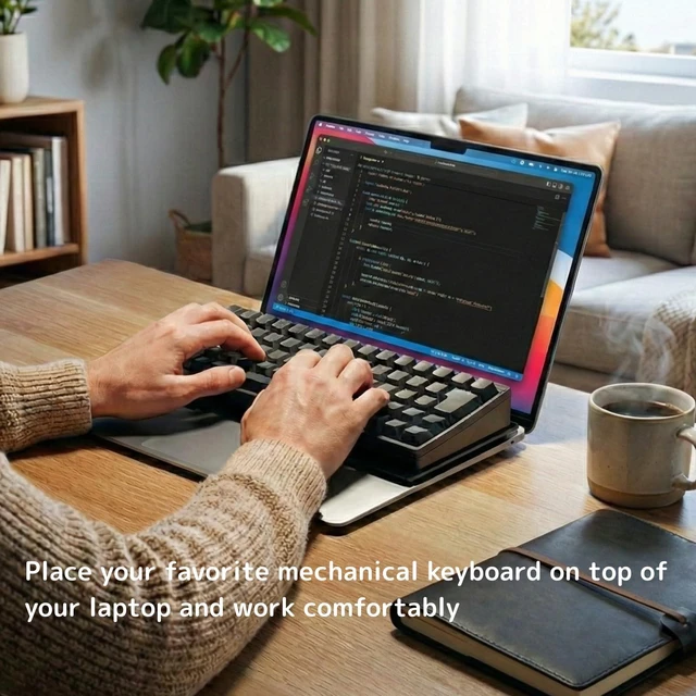 Alt view image 2 of 7 - Keyboard Cover: Place Your Mechanical Keyboard on Top of Laptop - Ventilated, Durable Acrylic, Universal Fit for MacBook & All Laptops (Black)