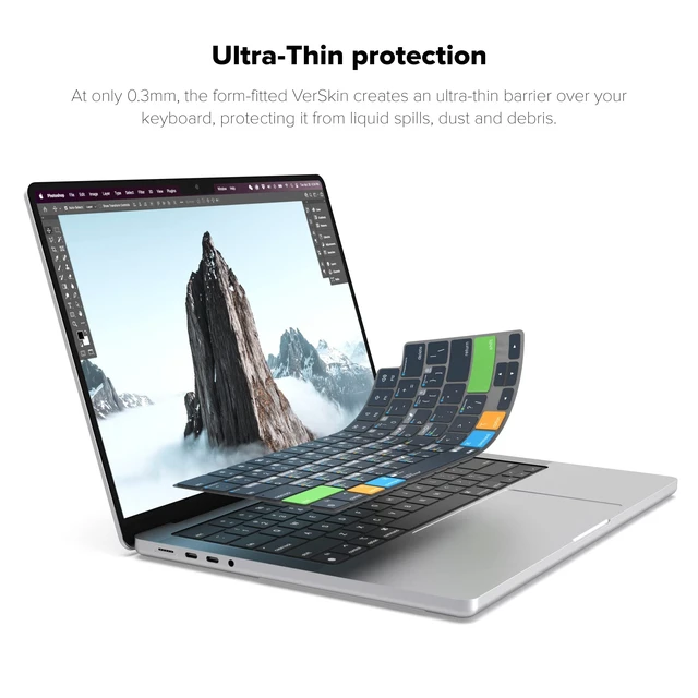 Alt view image 3 of 7 - JCPal Adobe Photoshop Shortcut Guide Keyboard Cover for MacBook Pro/Air/Neo | Color-Coded Shortcuts for Speed Editing, US Layout; Fits MacBook Pro 14 & 16 inch M1-M5, Air 13 & 15 inch M2-M5 & Neo