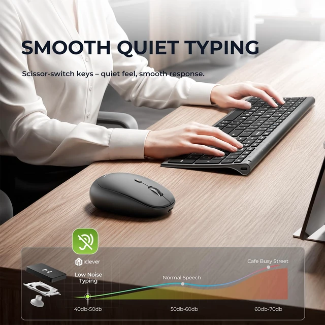 Alt view image 3 of 7 - iClever DK03 Bluetooth Keyboard and Mouse Combo, Slim Full-Size, Space Gray | Dual Bluetooth & 2.4G Modes, Slim Wireless Keyboard Mouse with Numeric Keypad, Quiet Typing, Rechargeable, for Windows &