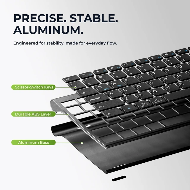 Alt view image 4 of 7 - iClever DK03 Bluetooth Keyboard and Mouse Combo, Slim Full-Size, Space Gray | Dual Bluetooth & 2.4G Modes, Slim Wireless Keyboard Mouse with Numeric Keypad, Quiet Typing, Rechargeable, for Windows &