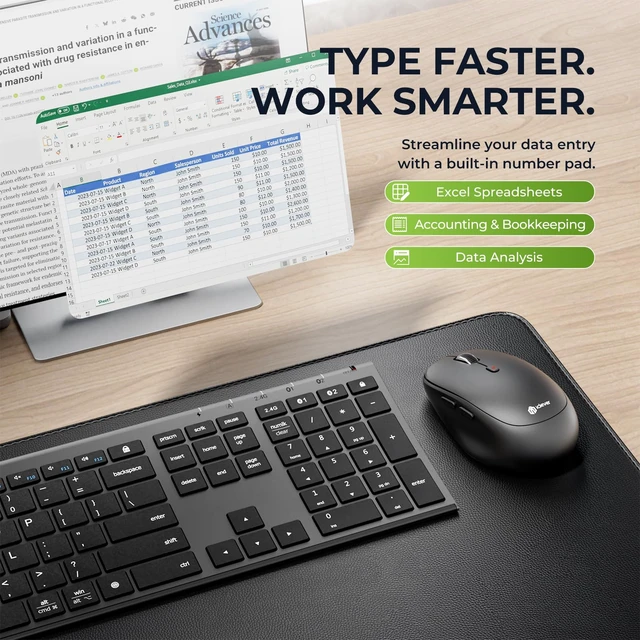 Alt view image 5 of 7 - iClever DK03 Bluetooth Keyboard and Mouse Combo, Slim Full-Size, Space Gray | Dual Bluetooth & 2.4G Modes, Slim Wireless Keyboard Mouse with Numeric Keypad, Quiet Typing, Rechargeable, for Windows &