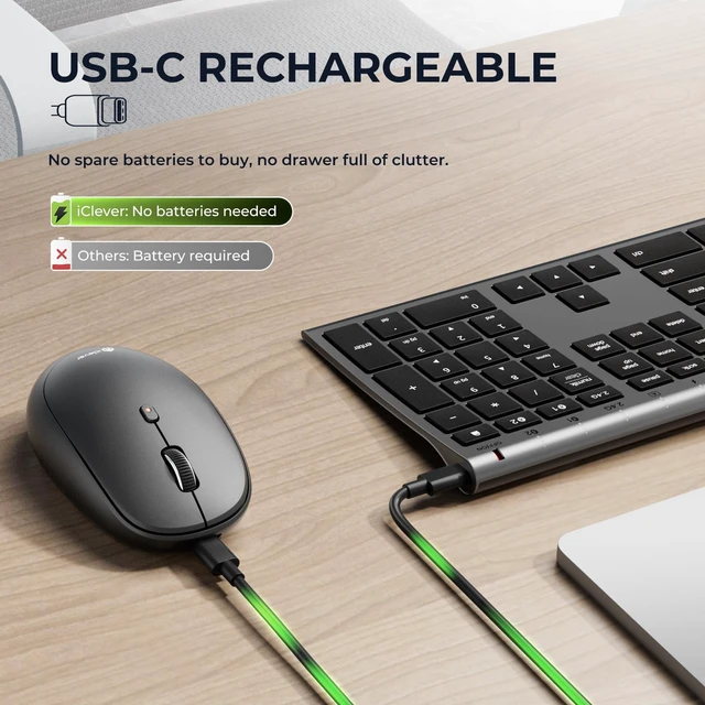 Alt view image 6 of 7 - iClever DK03 Bluetooth Keyboard and Mouse Combo, Slim Full-Size, Space Gray | Dual Bluetooth & 2.4G Modes, Slim Wireless Keyboard Mouse with Numeric Keypad, Quiet Typing, Rechargeable, for Windows &