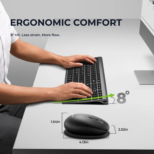 Alt view image 7 of 7 - iClever DK03 Bluetooth Keyboard and Mouse Combo, Slim Full-Size, Space Gray | Dual Bluetooth & 2.4G Modes, Slim Wireless Keyboard Mouse with Numeric Keypad, Quiet Typing, Rechargeable, for Windows &