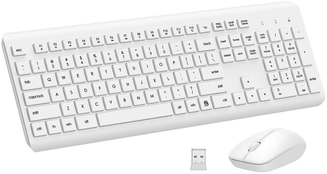 Main image of Wireless Keyboard and Mouse Combo, Full-Size Silent Ergonomic Keyboard and Optical Mouse, Long Battery Life, 2.4G Lag-Free Mice Keyboard for Computer, Mac, Laptop, PC, Windows(White)