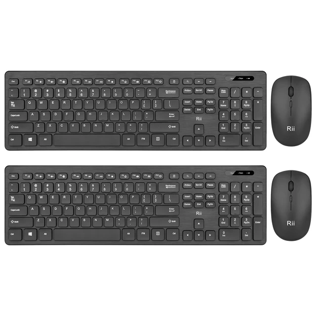 Main image of Wireless Keyboard and Mouse Combo - Rii Standard Office PC Keyboard and Optical Wireless Mice (Black (2 Pack))