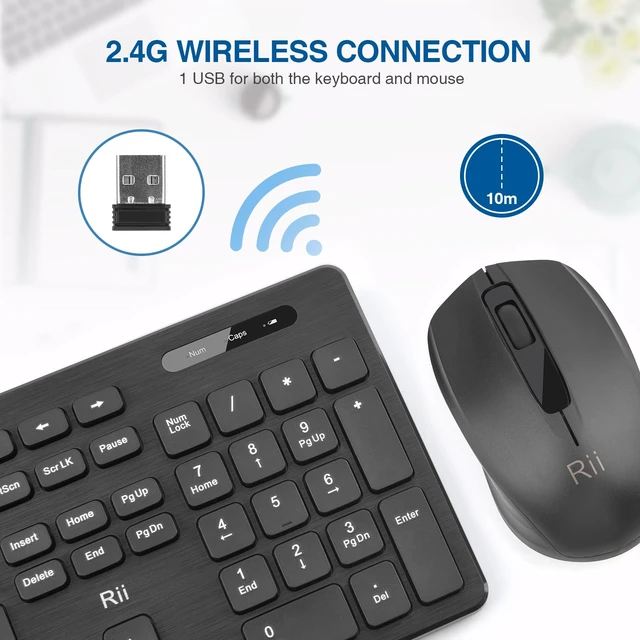 Alt view image 2 of 7 - Wireless Keyboard and Mouse Combo - Rii Standard Office PC Keyboard and Optical Wireless Mice (Black (2 Pack))