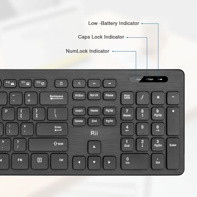 Alt view image 3 of 7 - Wireless Keyboard and Mouse Combo - Rii Standard Office PC Keyboard and Optical Wireless Mice (Black (2 Pack))