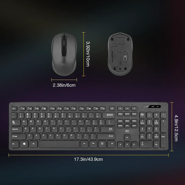 Alt view image 7 of 7 - Wireless Keyboard and Mouse Combo - Rii Standard Office PC Keyboard and Optical Wireless Mice (Black (2 Pack))