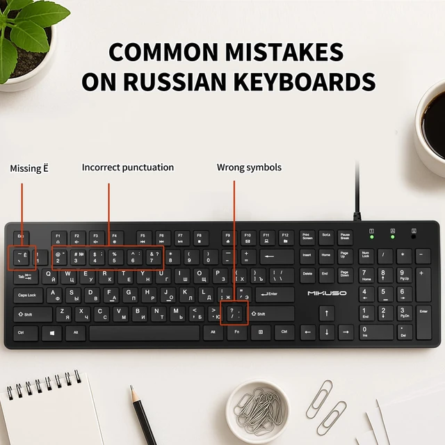 Alt view image 2 of 7 - MIKUSO Russian English Bilingual keyboard,Splash Proof Design | Non Fade Letters,Full Size Design with Number Pad,Wired USB-A Keyboard Suitable for Computer,Laptop,PC,Windows