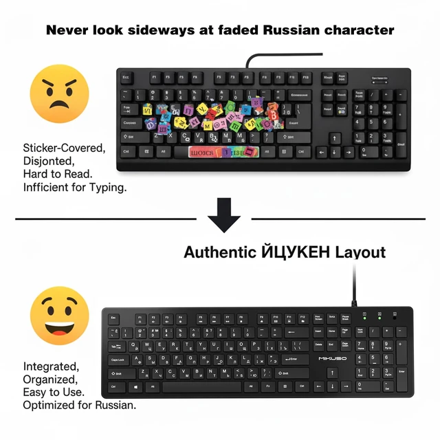 Alt view image 3 of 7 - MIKUSO Russian English Bilingual keyboard,Splash Proof Design | Non Fade Letters,Full Size Design with Number Pad,Wired USB-A Keyboard Suitable for Computer,Laptop,PC,Windows