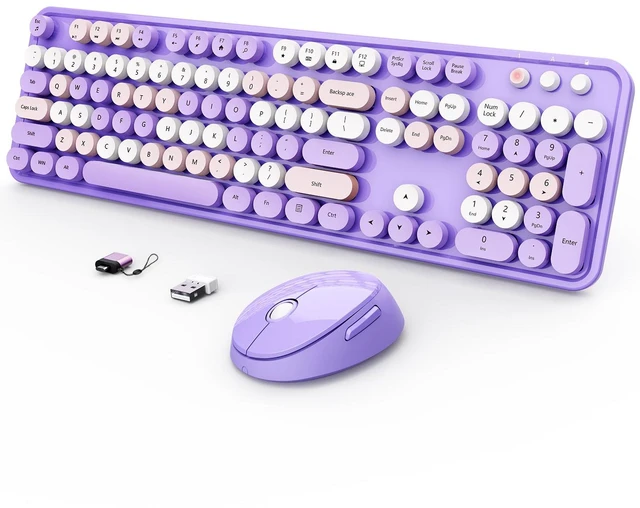 Main image of SkyGive Wireless Keyboard and Mouse Combo, Ergonomic Full Size Typewriter Retro Round Keycaps Keyboard, Compatible with Windows, PC, Perfer for Home and Office Keyboards (Lavender Purple