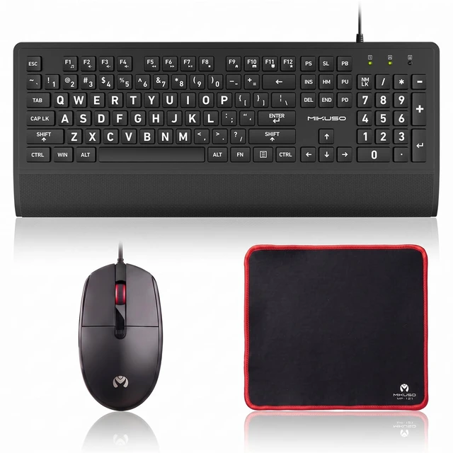 Main image of MIKUSO Large Print Wired Keyboard and Mouse Combo,Ergonomic with Palm Rest | 4 in 1 Set,Full Size Numpad,Ergonomic Wrist Rest,Dust Cover,Computer Optical Corded Mouse,for Windows,Desktop/Laptop/PC