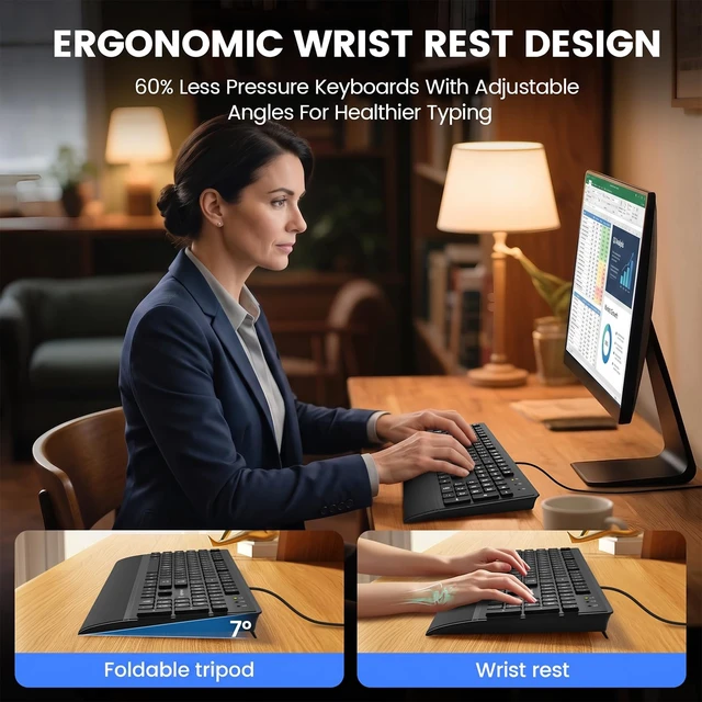 Alt view image 5 of 7 - MIKUSO Large Print Wired Keyboard and Mouse Combo,Ergonomic with Palm Rest | 4 in 1 Set,Full Size Numpad,Ergonomic Wrist Rest,Dust Cover,Computer Optical Corded Mouse,for Windows,Desktop/Laptop/PC