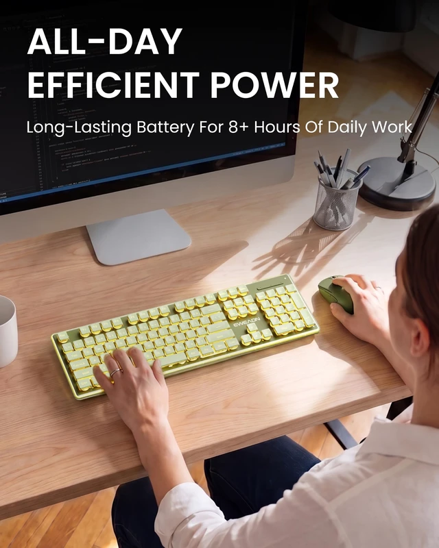 Alt view image 6 of 7 - Wireless Keyboard and Mouse Combo with Warm Backlit, Rechargeable-Green | Dual Mode Bluetooth & 2.4G, Multi-Device, Pudding Keycaps, Soft Click Typing, Full-size Desk Set for Laptop, PC, Windows