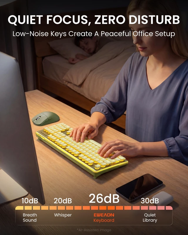 Alt view image 7 of 7 - Wireless Keyboard and Mouse Combo with Warm Backlit, Rechargeable-Green | Dual Mode Bluetooth & 2.4G, Multi-Device, Pudding Keycaps, Soft Click Typing, Full-size Desk Set for Laptop, PC, Windows