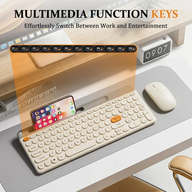 Alt view image 7 of 7 - Bluetooth Keyboard Mouse Combo, Dual Multi-Device Wireless Keyboard with Phone Holder, Ultra-Compact 78-Key Layout, Quiet Keys & Rechargeable, for Windows PC Laptop (White)