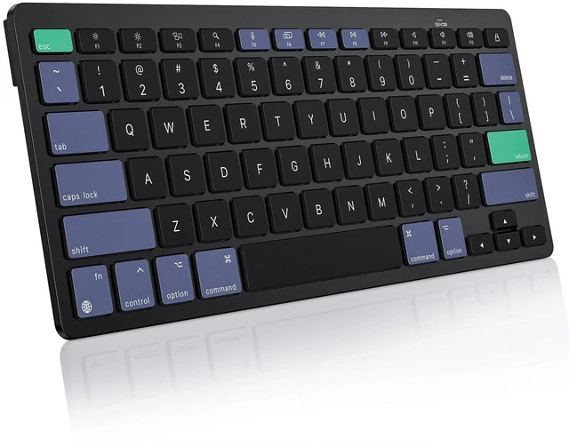 Main image of Wireless Keyboard for Mac, Bluetooth Stable, No Numpad, Travel Size | macOS Hotkeys, AAA Battery Powered, Compact for Coffee Shop Office, Ergonomic for MacBook Pro/Air/iMac, Black & Green & Blue