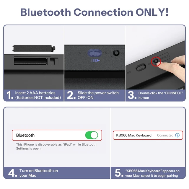 Alt view image 4 of 7 - Wireless Keyboard for Mac, Bluetooth Stable, No Numpad, Travel Size | macOS Hotkeys, AAA Battery Powered, Compact for Coffee Shop Office, Ergonomic for MacBook Pro/Air/iMac, Black & Green & Blue