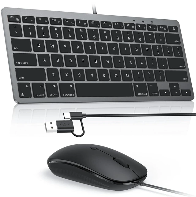 Main image of OMOTON Wired Keyboard and Mouse for Mac, Compact Layout | Keyboard with Dual Interface (Type-C and USB A), Mouse with ONLY USB A Interface for Mac/iMac/MacBook, Black Grey