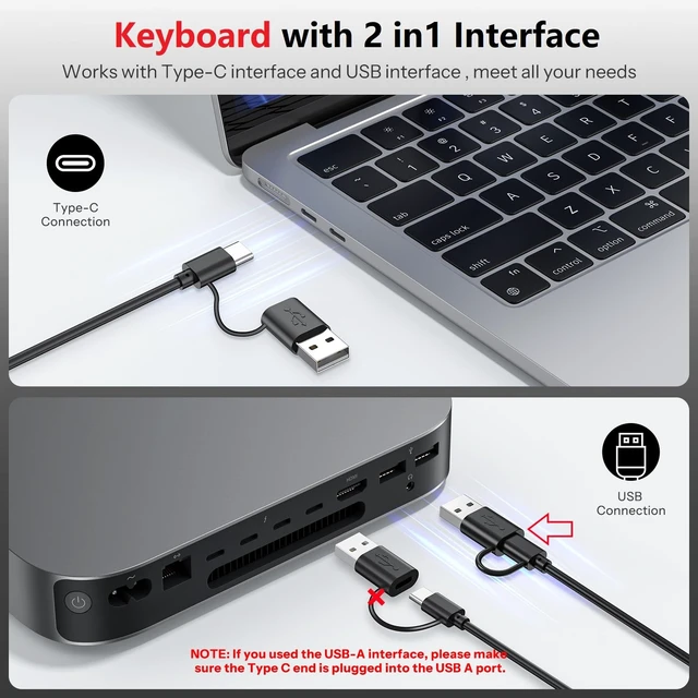 Alt view image 2 of 7 - OMOTON Wired Keyboard and Mouse for Mac, Compact Layout | Keyboard with Dual Interface (Type-C and USB A), Mouse with ONLY USB A Interface for Mac/iMac/MacBook, Black Grey