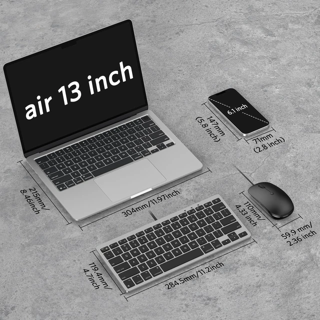 Alt view image 6 of 7 - OMOTON Wired Keyboard and Mouse for Mac, Compact Layout | Keyboard with Dual Interface (Type-C and USB A), Mouse with ONLY USB A Interface for Mac/iMac/MacBook, Black Grey