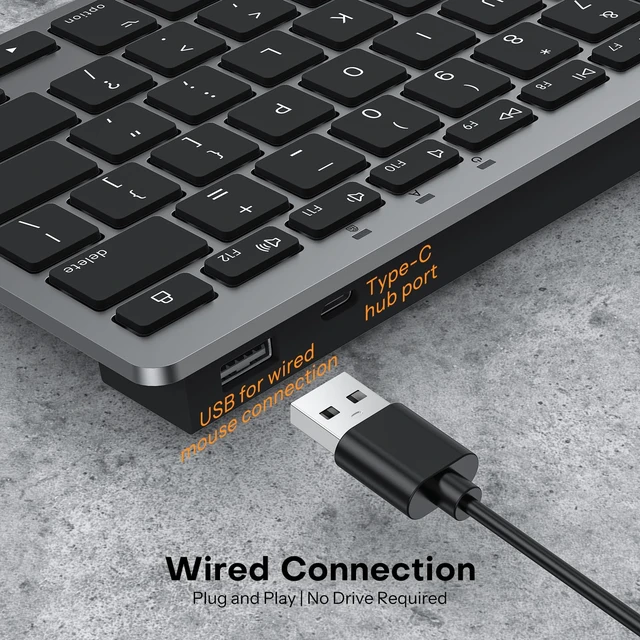 Alt view image 4 of 7 - OMOTON Wired Keyboard and Mouse for Mac, Compact Layout | Keyboard with Dual Interface (Type-C and USB A), Mouse with ONLY USB A Interface for Mac/iMac/MacBook, Black Grey
