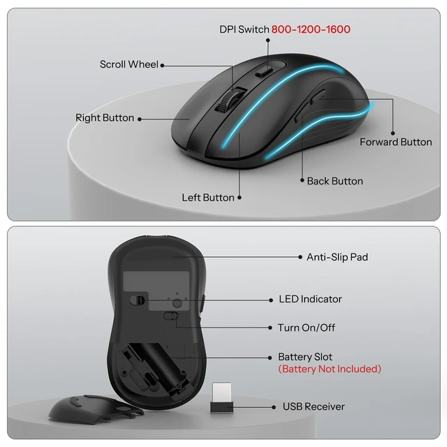 Alt view image 6 of 7 - OMOTON Wireless Keyboard and Mouse Combo,2.4GHz USB Receiver & Phone Holder | Silent Typing for Home/Office, Adjustable DPI Mouse and Full Size Keyboard for Windows/Computer/PC, Dark Black