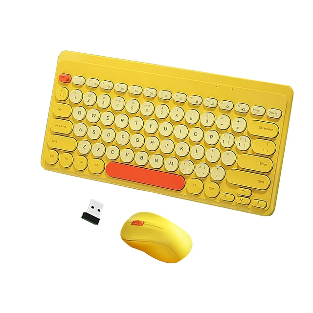 Main image of Keyboard and Mouse Combo,2.4G Wireless 79 Cute Round Keys Small Keyboards Silent and 1600 DPI Optical Mice Set (Yellow)