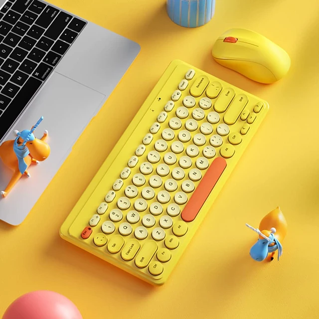Alt view image 2 of 6 - Keyboard and Mouse Combo,2.4G Wireless 79 Cute Round Keys Small Keyboards Silent and 1600 DPI Optical Mice Set (Yellow)