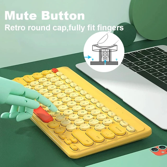 Alt view image 5 of 6 - Keyboard and Mouse Combo,2.4G Wireless 79 Cute Round Keys Small Keyboards Silent and 1600 DPI Optical Mice Set (Yellow)