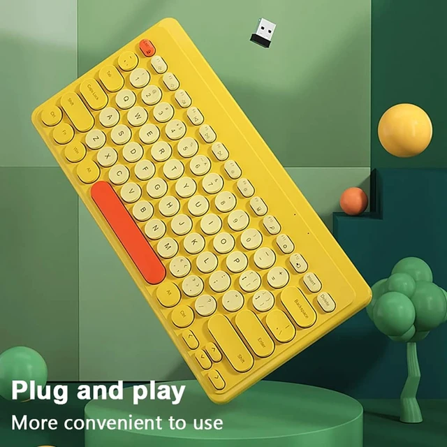 Alt view image 3 of 6 - Keyboard and Mouse Combo,2.4G Wireless 79 Cute Round Keys Small Keyboards Silent and 1600 DPI Optical Mice Set (Yellow)