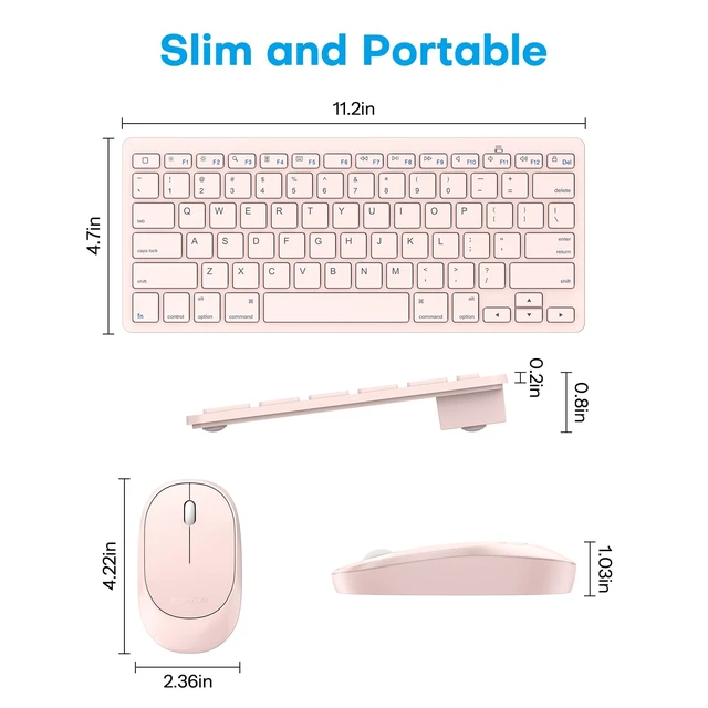 Alt view image 4 of 7 - OMOTON Bluetooth Keyboard and Mouse for iPad, Slim & Silent, Pink | Wireless keyboard & mouse for iPad. Slim design, quiet typing & silent clicks. Ideal for students, office & home use