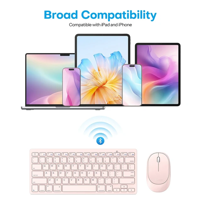 Alt view image 3 of 7 - OMOTON Bluetooth Keyboard and Mouse for iPad, Slim & Silent, Pink | Wireless keyboard & mouse for iPad. Slim design, quiet typing & silent clicks. Ideal for students, office & home use