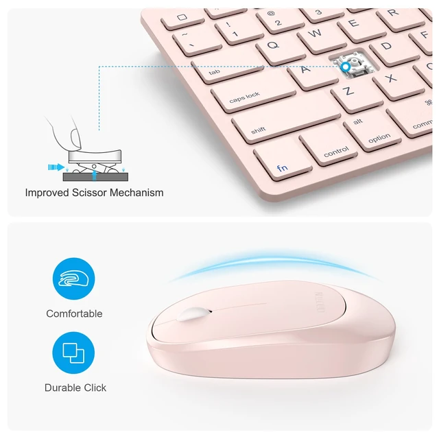 Alt view image 7 of 7 - OMOTON Bluetooth Keyboard and Mouse for iPad, Slim & Silent, Pink | Wireless keyboard & mouse for iPad. Slim design, quiet typing & silent clicks. Ideal for students, office & home use